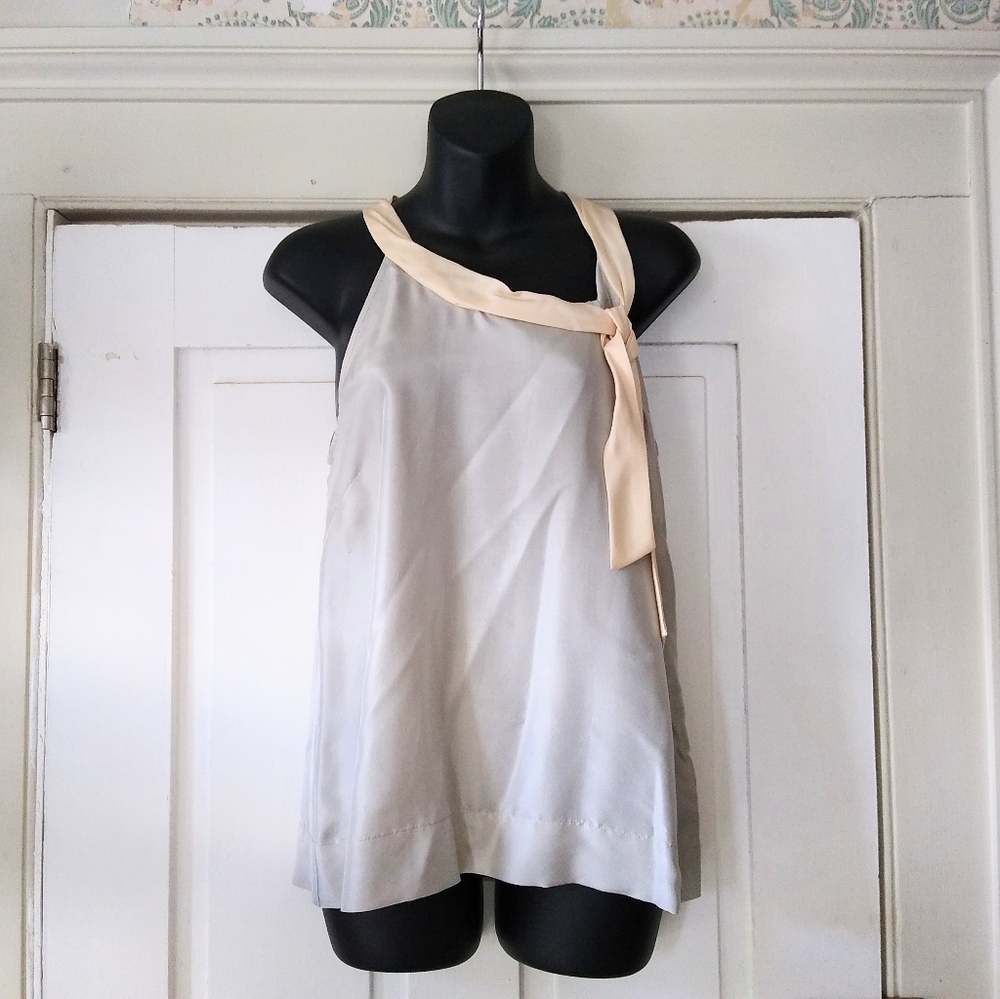 J. CREW Light Gray And Cream Silk Tank Top
